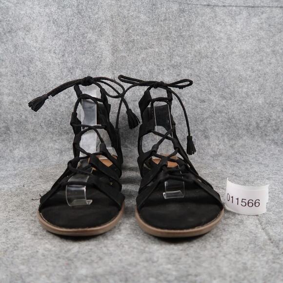 Old Navy Shoes Womens 7 Sandals Fashion Gladiator Lace Up Tie Black Casual Flat - Picture 2 of 11